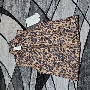 JANE ASHLEY LEOPARD PRINT FULL-ZIP PUFFER VEST SMALL